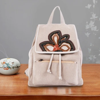 

Women Backpack Embroidered Drawstring Canvas College Bag Fashion Lightweight Casual Large Capacity Travel Back Pack Teen Girls