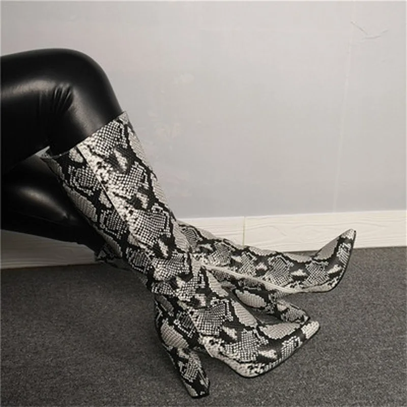 

Real Photo Stiletto Snake Skin Women Botas Mujer Invierno 2023 Pointed Toe Over-The-Knee High Boots Ladies Sexy Party Shoes