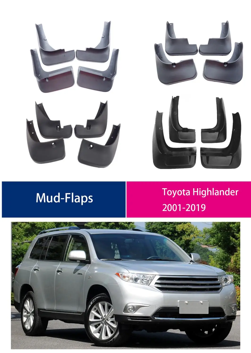 

For 2001-2019 TOYOTA Highlander mud guards car Mud Flaps Fender splash guard Highlander mudguards Highlander mud flap 4PCS