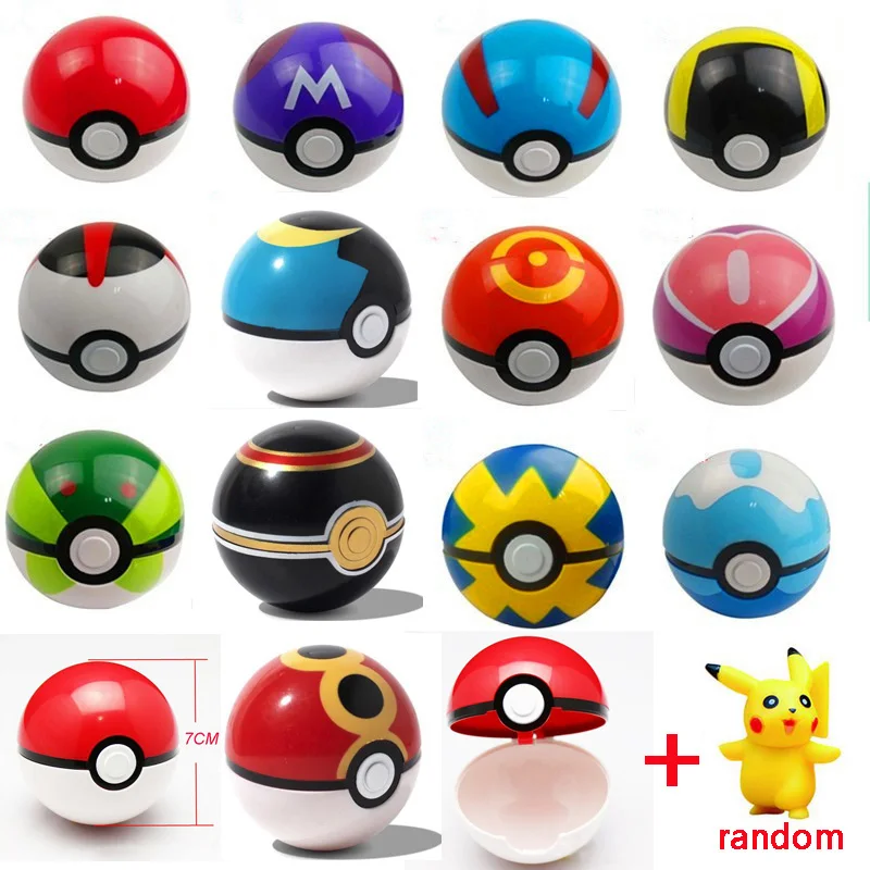 1Pc Pokeball + 1pc Free Random Figures Inside 1:1 Anime Action & Toy Figures Christmas Gift for Children 12 pcs set pokemon figures poke ball anime action figure pikachu pocket monster pokeball model toy for children christmas gift