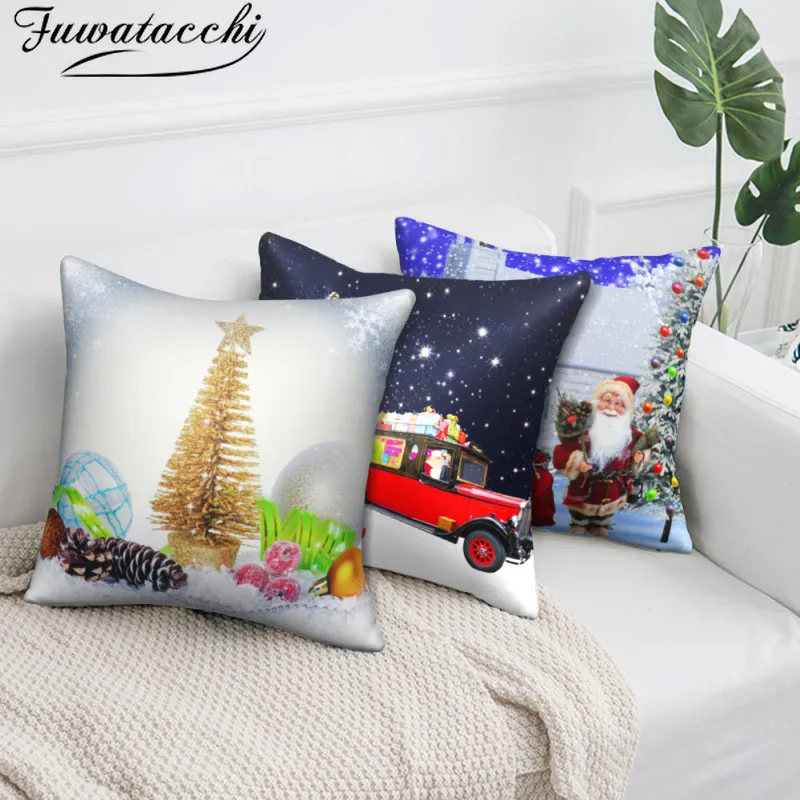 

Fuwatacchi Merry Christmas Cushion Cover Santa Claus Photo Pillow Covers for Home Sofa Car Decor Pillowcases Funda Cojin 45x45cm