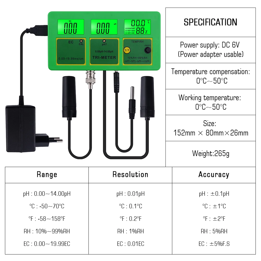 US $51.99 Yieryi 4 In 1 Ph Temp Ec Rh Water Quality Tester Monitor Ph Meter Multi Parameter Aquarium Water Meter