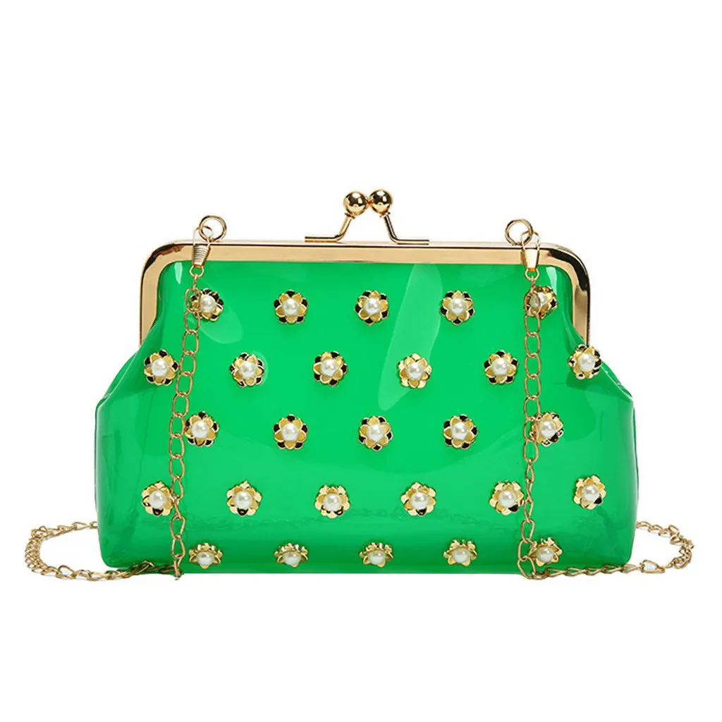 

Women Transparent Color PVC Dinner Bag Transparent Flower Rivet Bag Crossbody Bag 2020 Spring And Summer Hot Sale Bags 0106