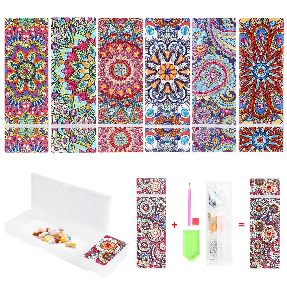 

DIY Mandala Special Shaped Diamond Painting Pencil Case 2 Grids Stationery Storage Box Jewelry Box Diamond Embroidery Kids Gift