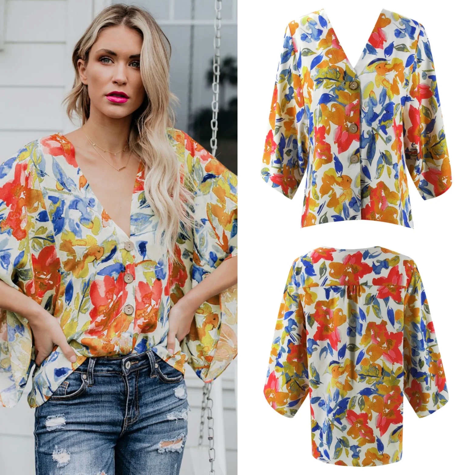 Летние цветочные Boho блузки женские шифоновые рубашки для отпуска Топы повседневные с длинным рукавом сексуальные винтажные блузки Femme Blusa уличная