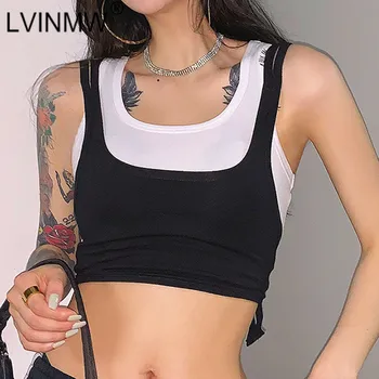 

LVINMW Sexy Sleeveless Round Neck Backless With Buttons Crop Top 2020 Summer Women Fashion Solid Two Pieces Tank Tops Streetwear