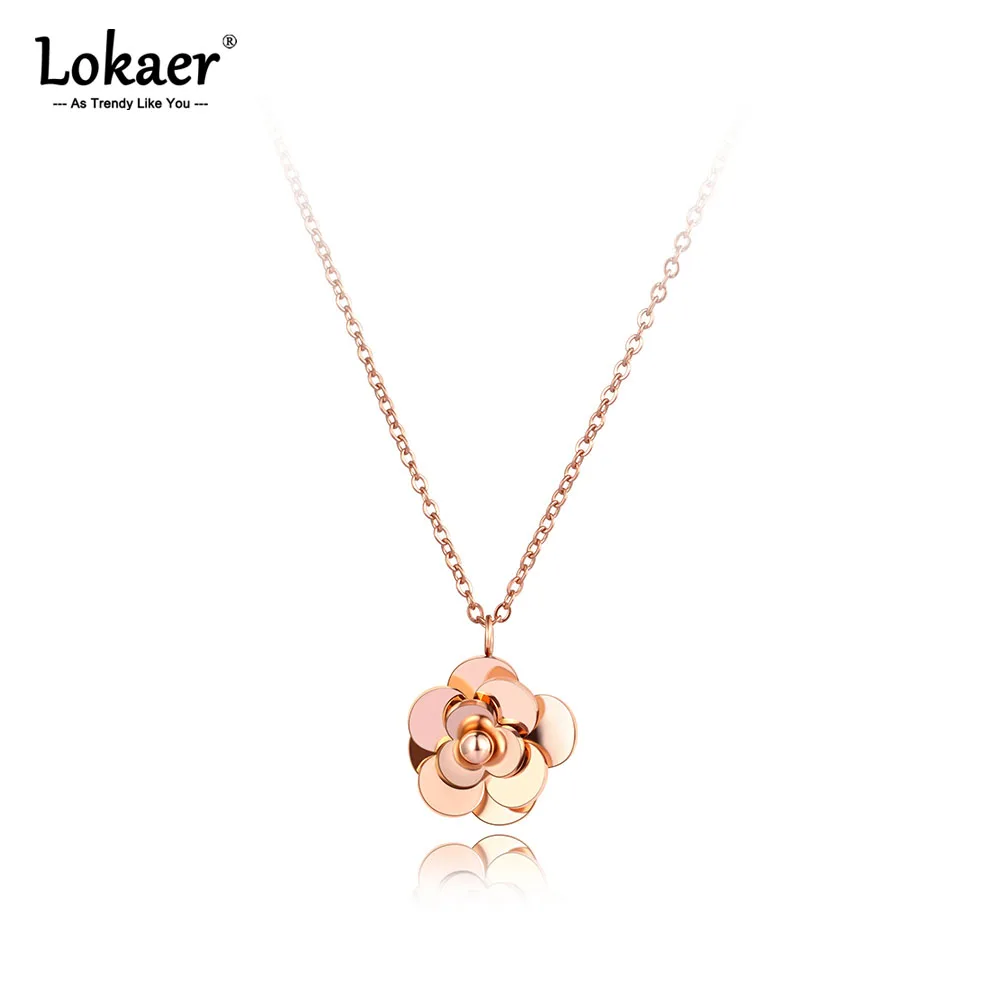 Lokaer Fashion 316L Stainless Steel Rose Flower Charm Pendant Necklaces Jewelry Gold Wedding Necklace For Women N21122 | Украшения и