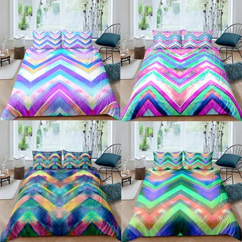 

3D Printing Bedding Set Colorful Stripe Comforter Girl Bedding Set 100% Microfiber Bed Linen King Queen Size Bedclothes
