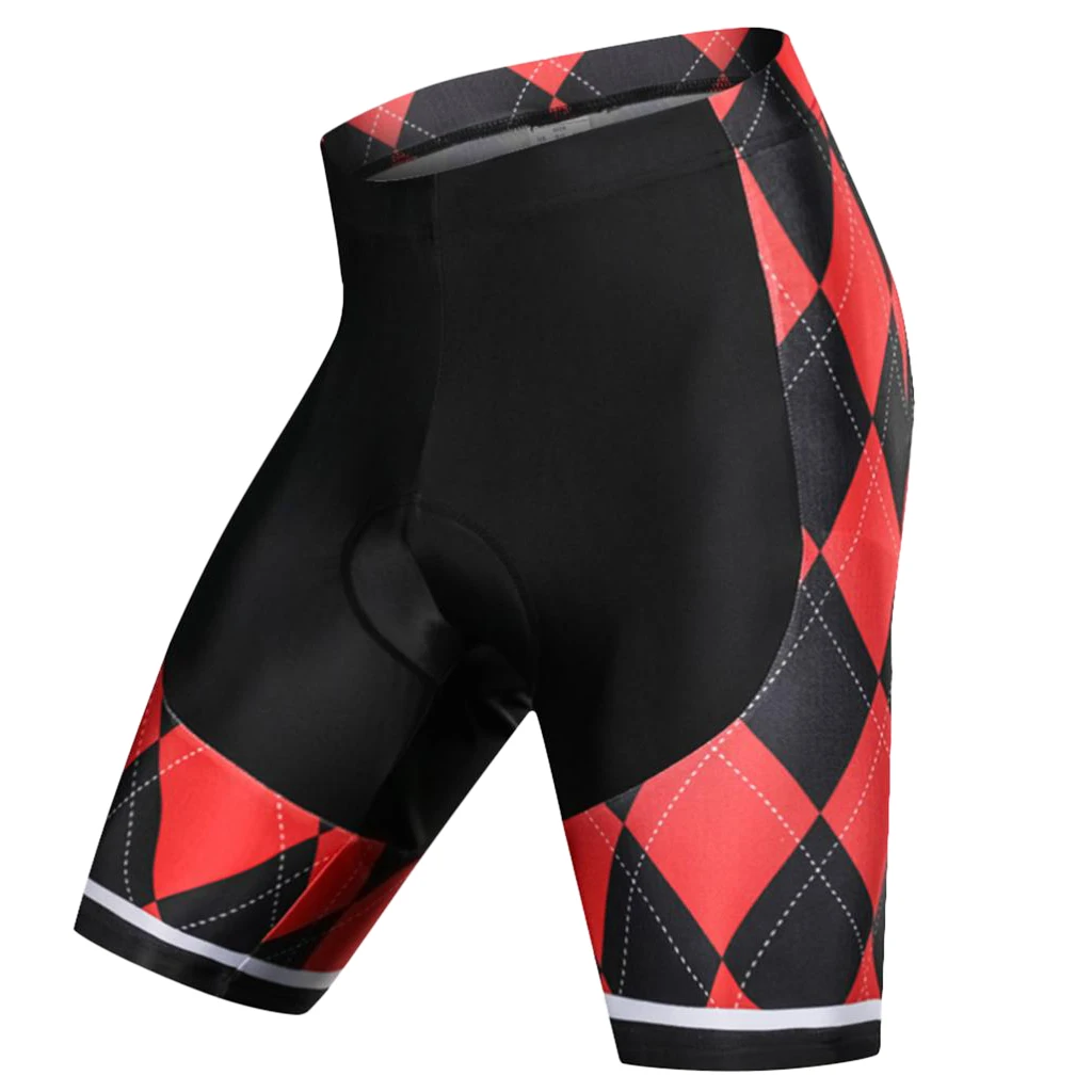 Comfortable 80% Polyester + 20% Spandex Black and Red Grid Summer Cycling Shorts for Outdoor Sports