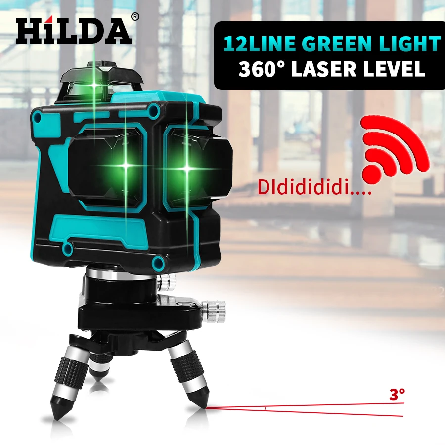 HILDA лазерный уровень 12 линий 3D уровень самонивелирующийся 360 горизонтальный и вертикальный крест супер мощный зеленый лазерный уровень
