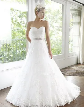 

free shipping tulle A-line ruffled organza bodice Lace beaded sash crystal custom size white wedding gown mother of bride dress