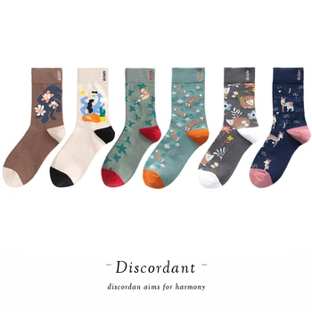 

2020 New Popular Fashion Retro Printed Cotton Socks Small Fresh Pattern Unisex Couple High Socks