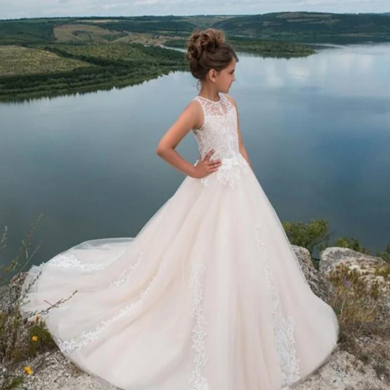 Picture style Платья с цветочным узором для девочек; красивые кружевные платья без рукавов с бантом и аппликацией для девочек; нарядные платья для маленьких девочек; платья для первого причастия - Цвет: Picture style