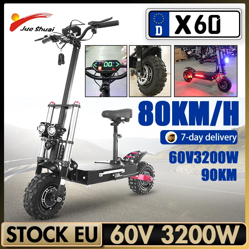 5400W Peak Power Electric Scooter Dual Drive 80KM/H Max Speed Electric Scooters Adults 11 Inch
