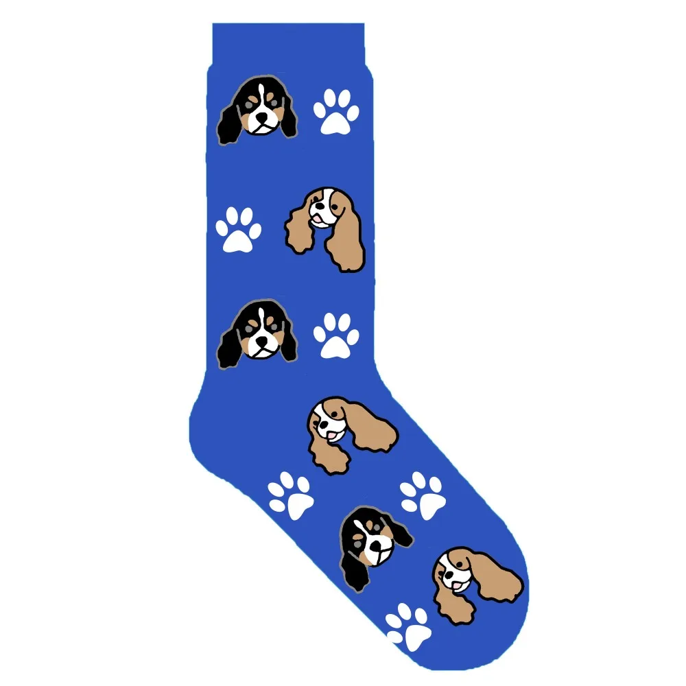 Cavalier King Charles Spaniel dog crew socks with paw cute dog theme gift kawaii socks novelty creative sox ORIGINAL 50 pair/lot