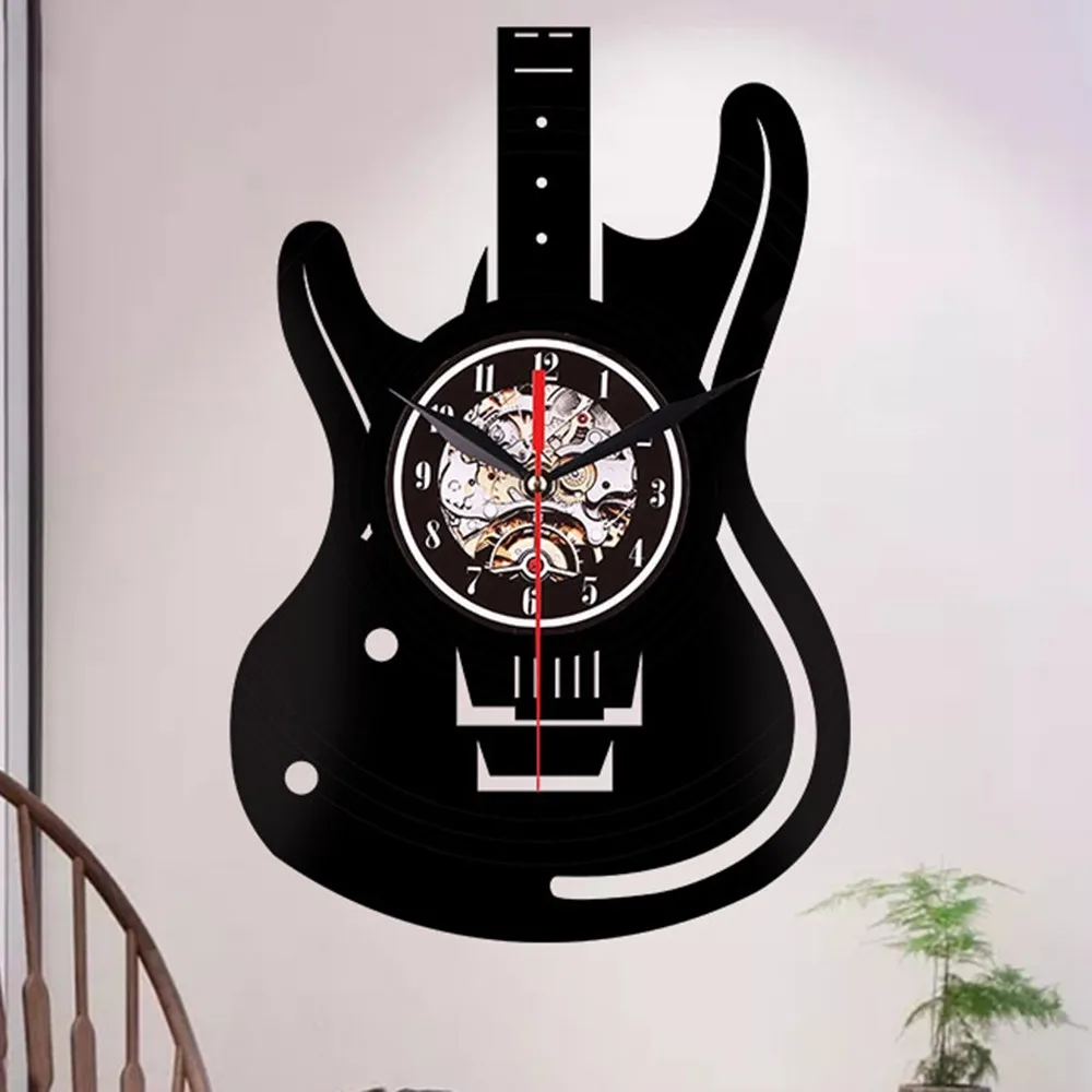 Guitar Vinyl Record Wall Clock Antique Musical Instrument CD LED Clocks Creative Silent Hanging Watch For Music Lover Home Decor | Дом и сад