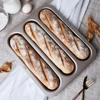 

3 Groove Carbon Steel Non-stick French Bread Mold Tray Baguette Pan Baking Tool Baking Dishes