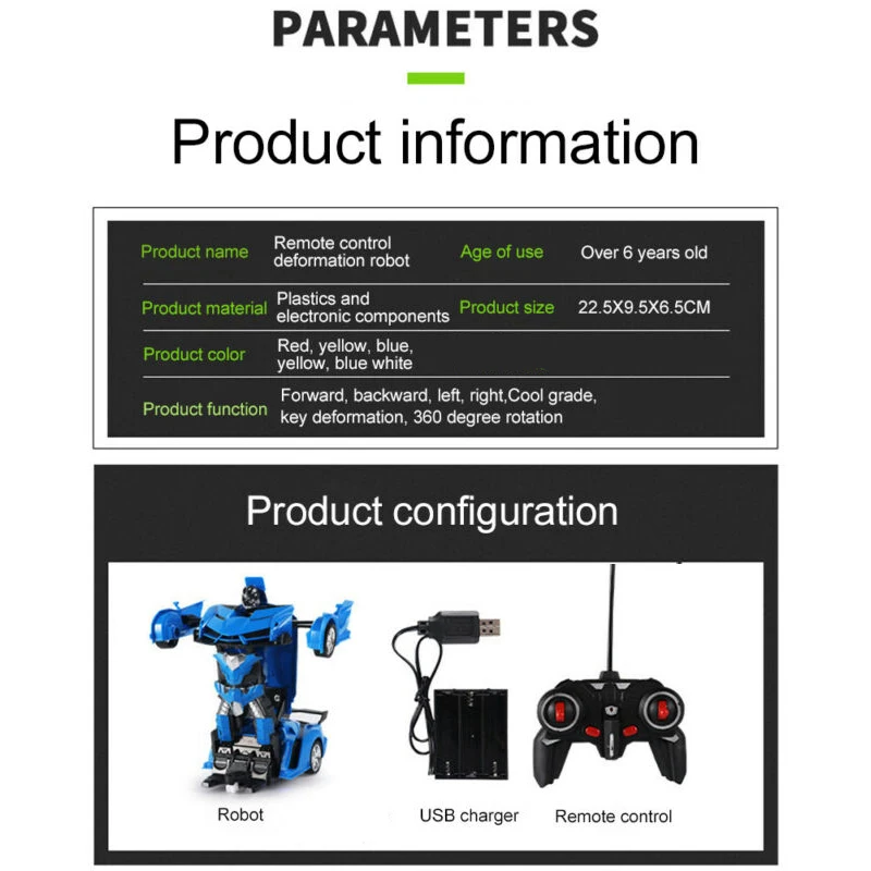 2In1 RC Car Model Transformation Robots Remote Control Deformation Sports Vehicles Kids Toy Birthday Gift for Boys Children Y146