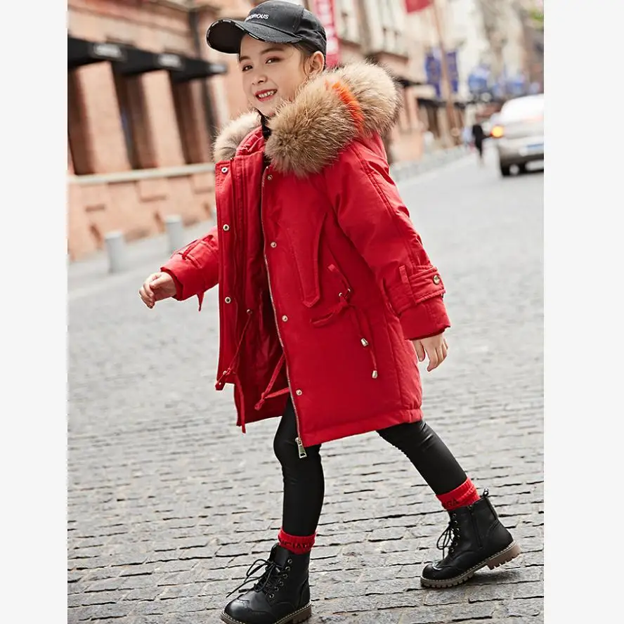 

2019 Winter New Children Hooded Down Jacket Casual Real Fur collar Outwear Modis Kids Clothes Down Jacket For Cold Weather Y2028