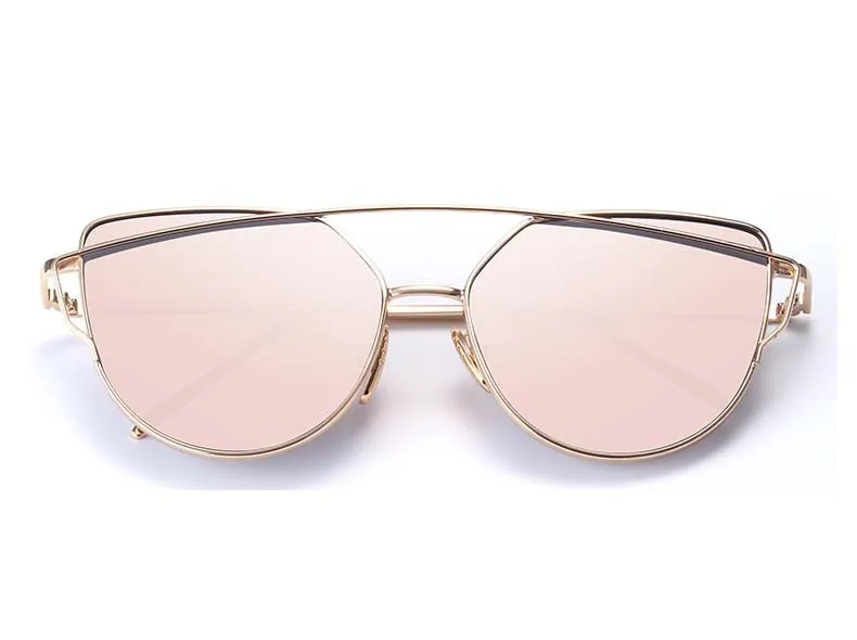 Модный бренд кошачий глаз солнцезащитные очки женские металлические двухлучевые Солнцезащитные очки женские ретро очки с зеркальным покрытием плоская оправа для линз - Цвет линз: 7