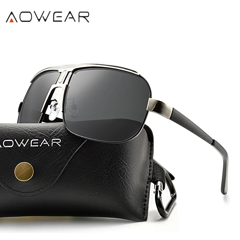 Солнцезащитные очки AOWEAR Мужские квадратные поляризационные Роскошные брендовые винтажные солнечные в