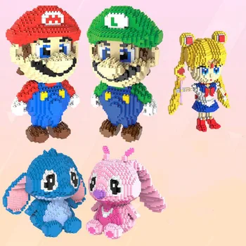 

HC Big size Mario Micro mini Blocks Stitch Micro blocks DIY Building Toys Cute Cartoon Juguetes Auction Figures Kids Gifts 9003