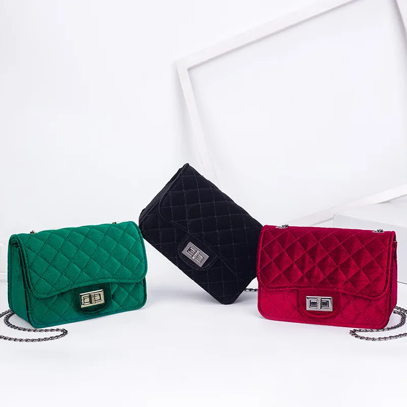 

2019 New Korean Version Of Autumn And Winter Velvet Rhombic Small Fragrance Chain Bag Shoulder Diagonal Bag Handbag
