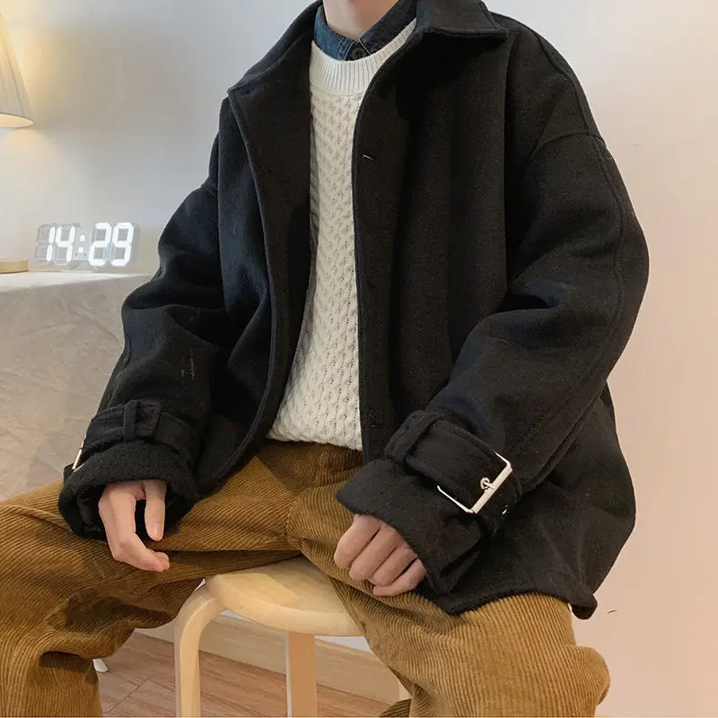

Woolen Coat Men Thickened New Style Autumn & Winter Korean-style Trend Loose and Plus-sized Jacket Short Woolen Jacket Male