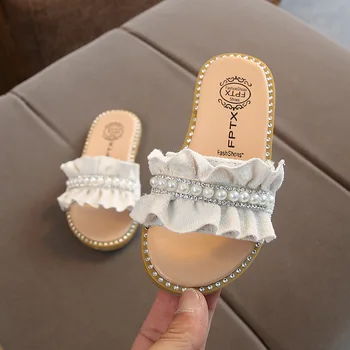 

Kids Slippers For Girls Pearl Sandals Summer Baby Slippers Flat Princess House Flip Flop Children Non-slip Korea Casual Shoes