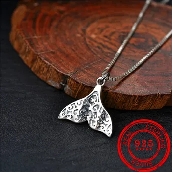 

2020 New 100% Sterling Silver 925 Necklace Whale Tail Retro Style Pendant Lady Necklace Fashion Jewelry