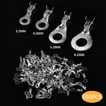 

100Pcs Wire Crimp Terminal Fork Terminal Lug Ring Cable Lugs Terminals Assorted 3.2mm 4.2mm 5.2mm 6.2mm