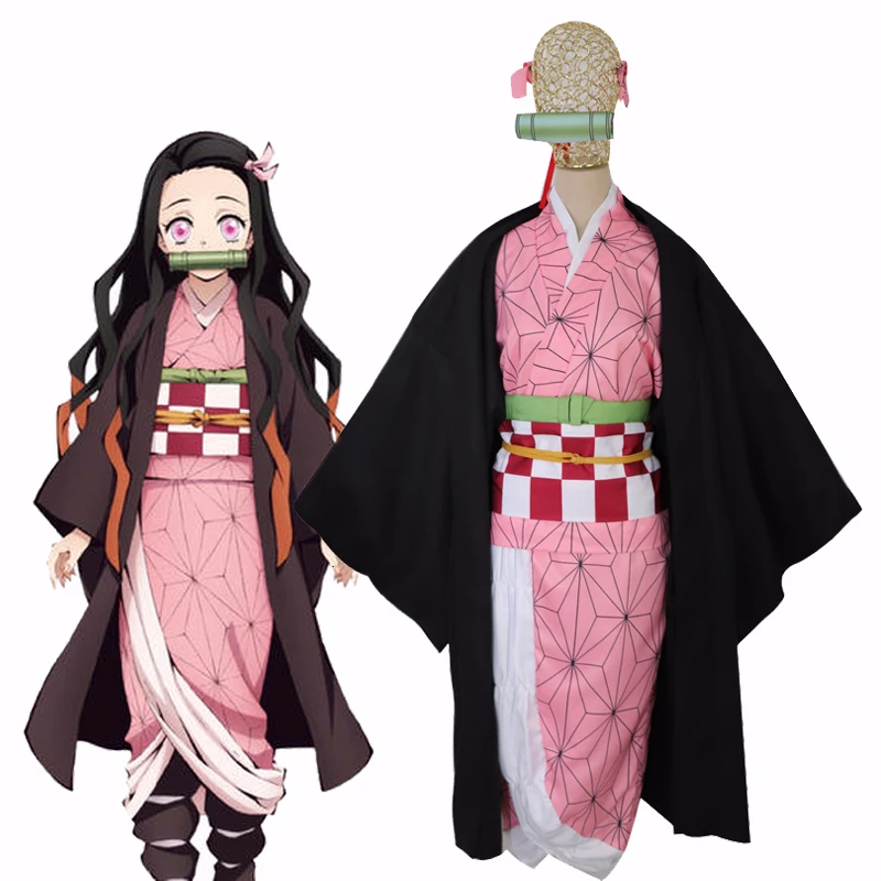 Anime cosplay costume Kamado Tanjirou cosplay outfit Black robe with Bamboo japanese kimono for Womens Girls 