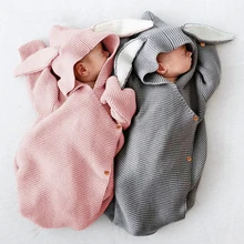 Детские спальные мешки для коляски, зимние теплые детские пеленки для младенцев, Осенние вязаные конверты с кроликом для новорожденных детей, От 0 до 1 года