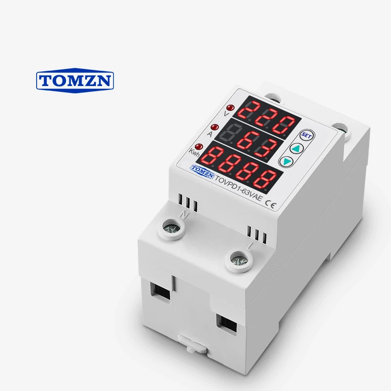 Goedkoop 63A 230V 3IN1 Display Din Rail Verstelbare Over En Onder Voltage Beschermende Apparaat Protector Relais Met Over Huidige Bescherming