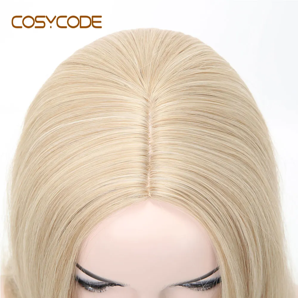 COSYCODE Blonde Women Wig with Wavy Ends 24 inch Long Middle Part Non-Lace Synthetic Costume Wig Cosplay Party 60 cm