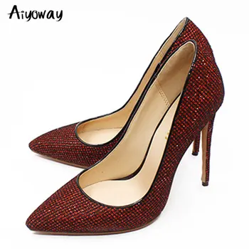 

Gorgeous Pointed Toe Thin High Heels Glitter Pumps Aiyoway Women Ladies Spring Autumn Party Wedding Shoes Slip-On Sexy 2020
