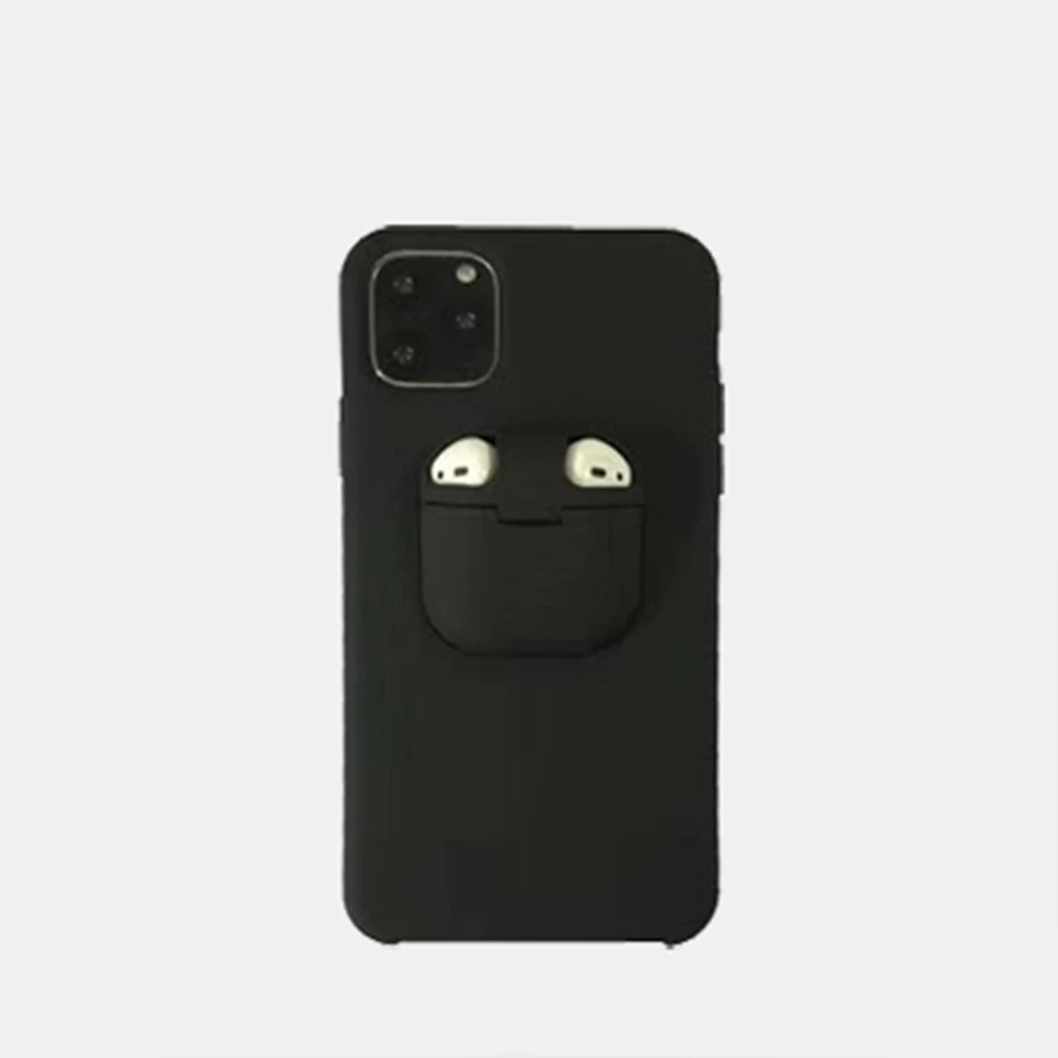 2 в 1 коробка для хранения наушников для AirPods для iPhone 11 Pro XR X XS Max 7 8 6 6s Беспроводная Bluetooth гарнитура для хранения чехол для телефона - Цвет: Black