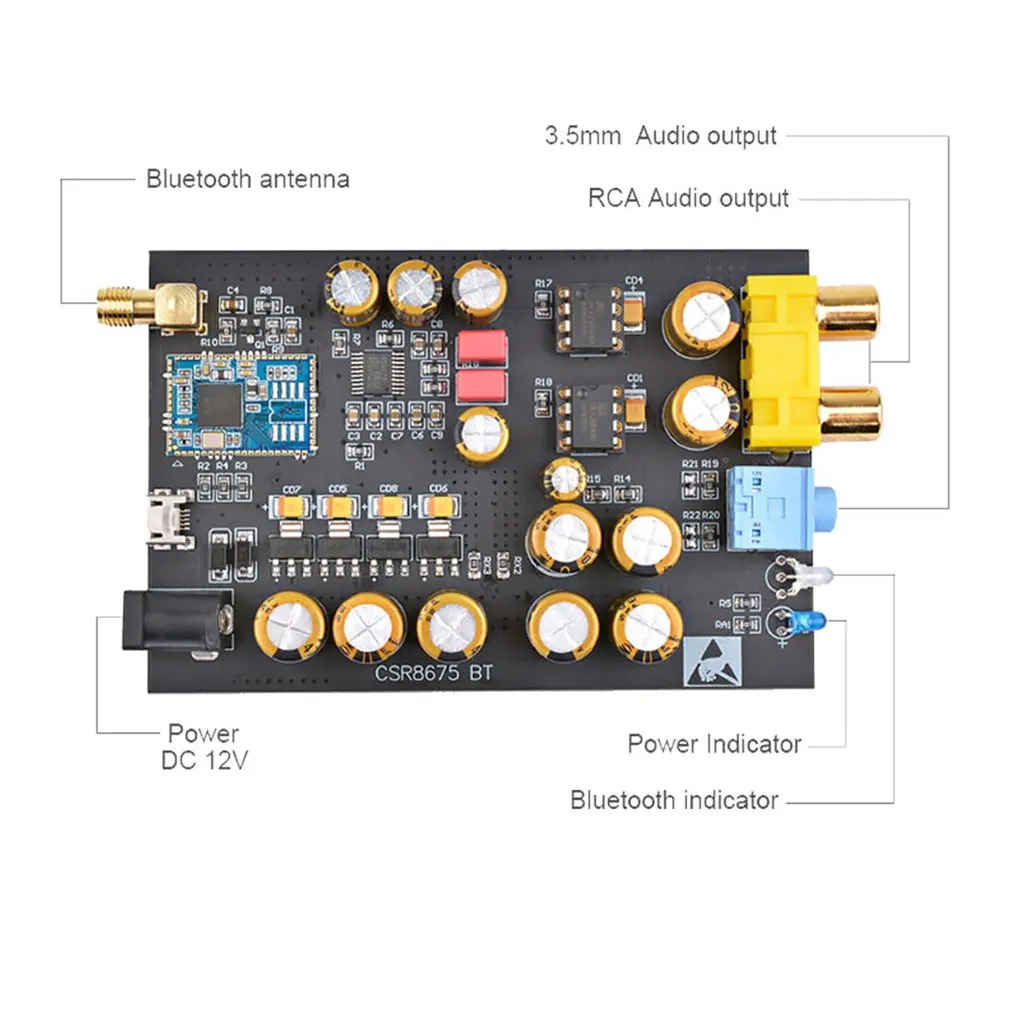 Прочная аудиокарта Aptx декодирование Hd 24 бит Csr8675 беспроводной Pcm5102 I2S аудио ЦАП модуль с антенной