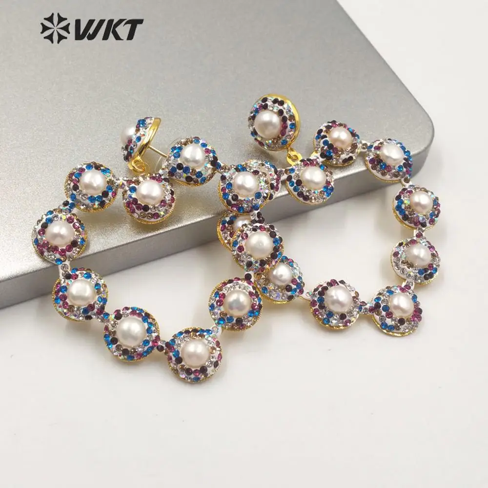WT-RE092 WKT серьги из натурального жемчуга Стразы в форме сердца с жемчугом