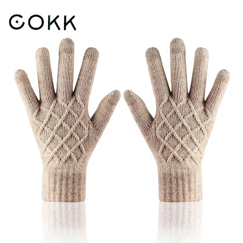 

COKK Women Winter Gloves Knitting Wool Touch Screen Finger Cold Proof Outdoor Mittens Gloves Ladies Driving Riding Outdoor New