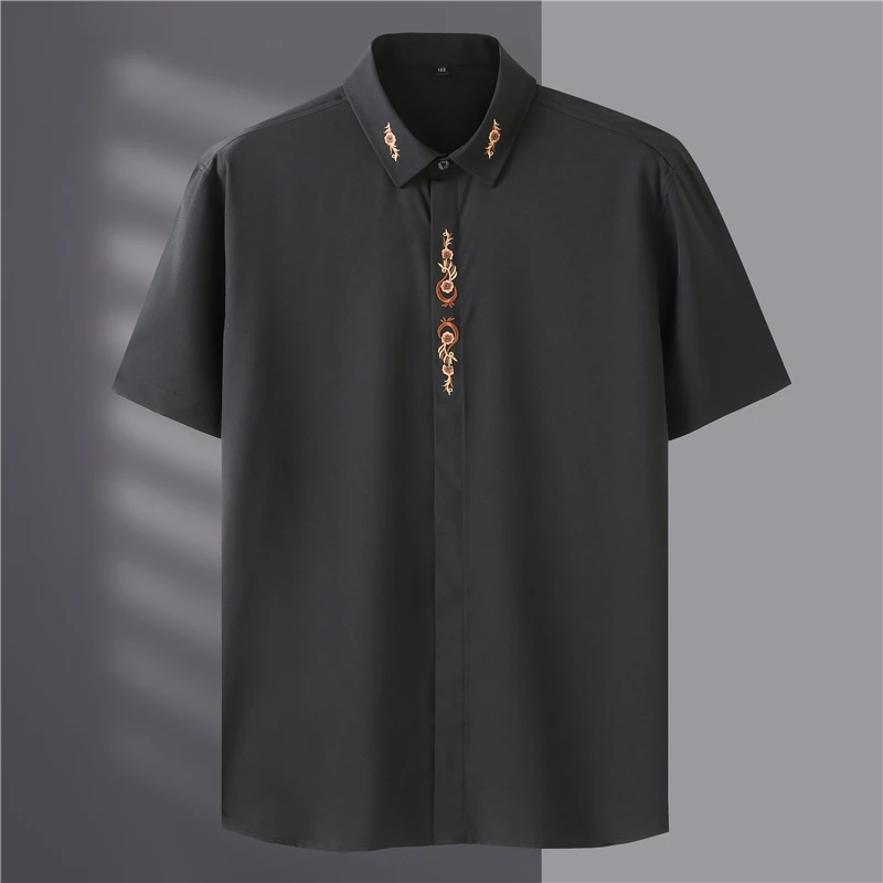 7XL 8XL 9XL 10XL Men's Short Sleeve Shirts Fashion Embroidery Wedding Dress British Summer Loose Casual Large Size Clothes cotton shirt men casual shirt