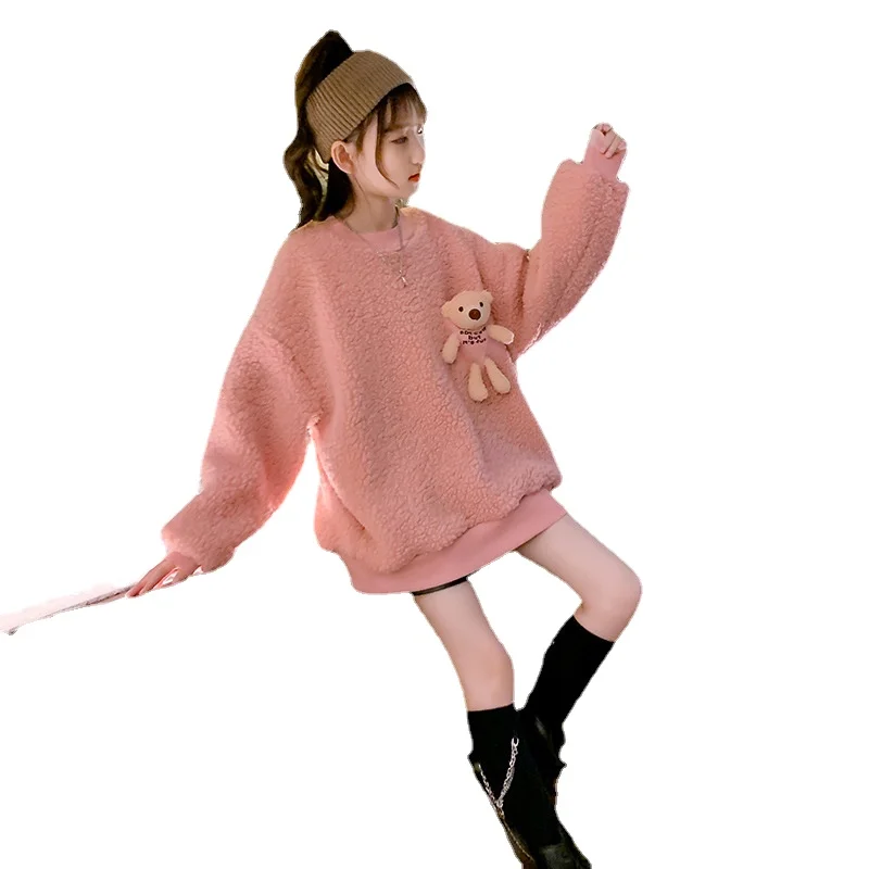 

Girls Boys Hoodies Children's Sweatshirts Kids B 2021 Cute Winter Autumn Warm Top Thicken Velvet Pullover Fleece Cotton Coat