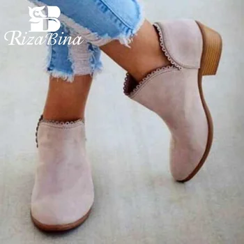 

RIZABINA New Ankle Boots Women Solid Color Round Toe Thick Heels Shoes Autumn Winter Daily Leisure Woman Footwear Size 35-43
