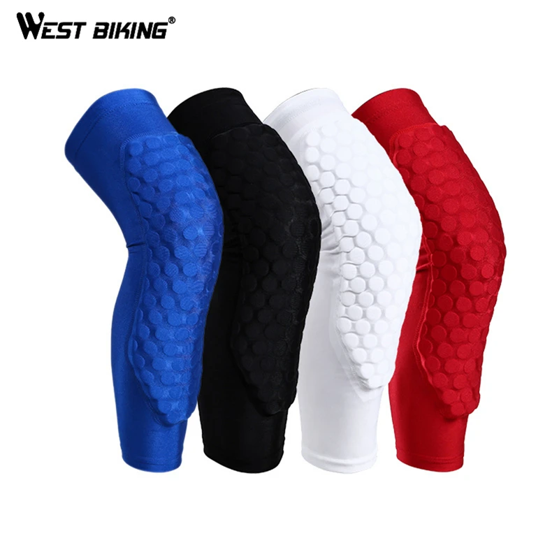 WEST BIKING, мужские длинные наколенники с Сотами, эластичные наколенники, защитное снаряжение для баскетбола, футбола, тренировок, езды на велосипеде, безопасные спортивные наколенники