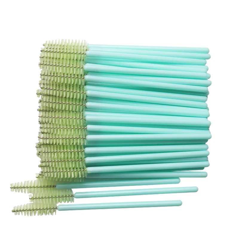 mint light green 50 шт./лот, одноразовая нейлоновая тушь для ресниц, палочка, аппликатор, зеленая кисть для ресниц, для наращивания ресниц, инструменты для макияжа - Handle Color: mint light green