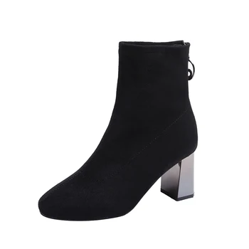 

High-heeled women's boots autumn and winter 2019 new wild plus velvet thick and thin thin boots short tube frosted short boots