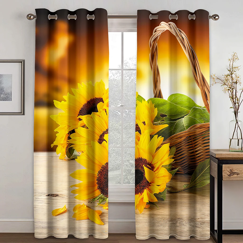 

Sunflower Window Curtain Panels Blackout Curtain Thermal Insulated Bedroom Blackout Curtain Living Room Darkening Drapes Cortina