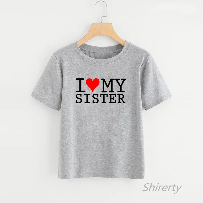 Детская футболка с надписью «I Love My Sister Brother» летняя хлопковая футболка с короткими рукавами и круглым вырезом Повседневная футболка для Девочки Мальчики Одежда для детей - Цвет: 3023-Grey