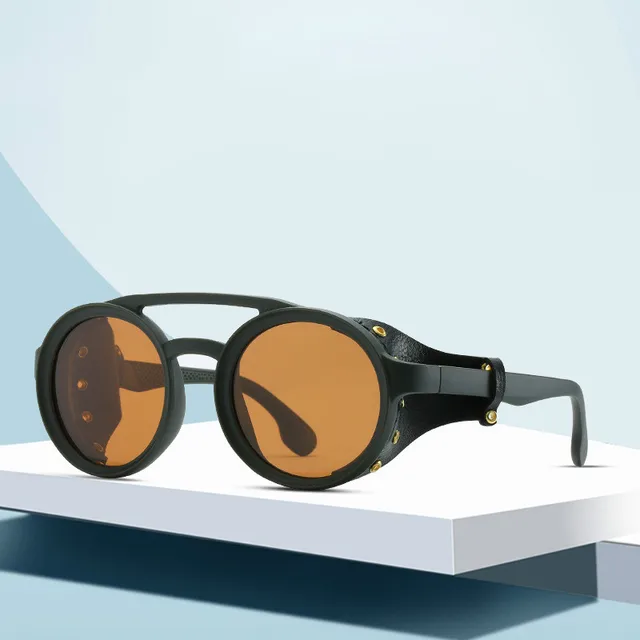 Gothic Retro Round Steampunk Goggles Women Men Vintage Rivet Round Sunglasses UV400 1