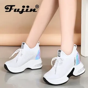 

fujin women sneakers high heel wedge platform shoes heel spring autumn shoes lace up pumps increased height ladies shoes